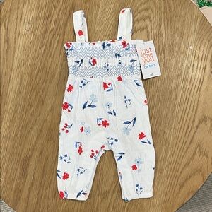 Carter's White and Red Floral Jumpsuit